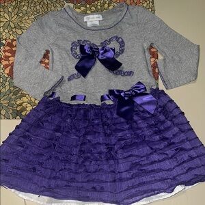 Bonnie Jean size 4T Gray and Purple Ruffled Dress with Bows